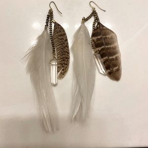 Urban Outfitters White Feather Earrings & Arm Cuff